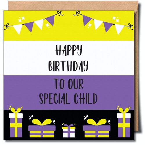 Happy Birthday To Our Special Child Non-Binary Greeting Card. Non-Binary Birthday Card.