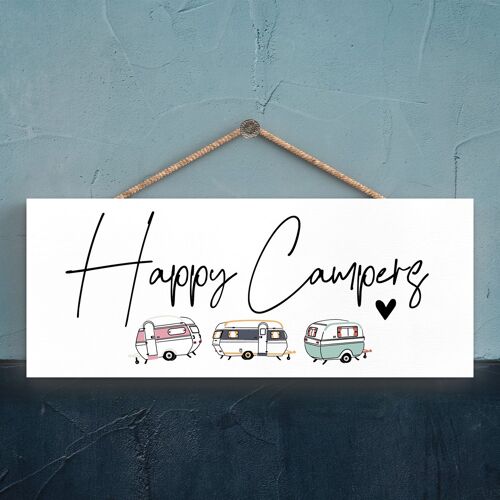 P3754 - Happy Campers Camper Caravan Camping Themed Hanging Plaque