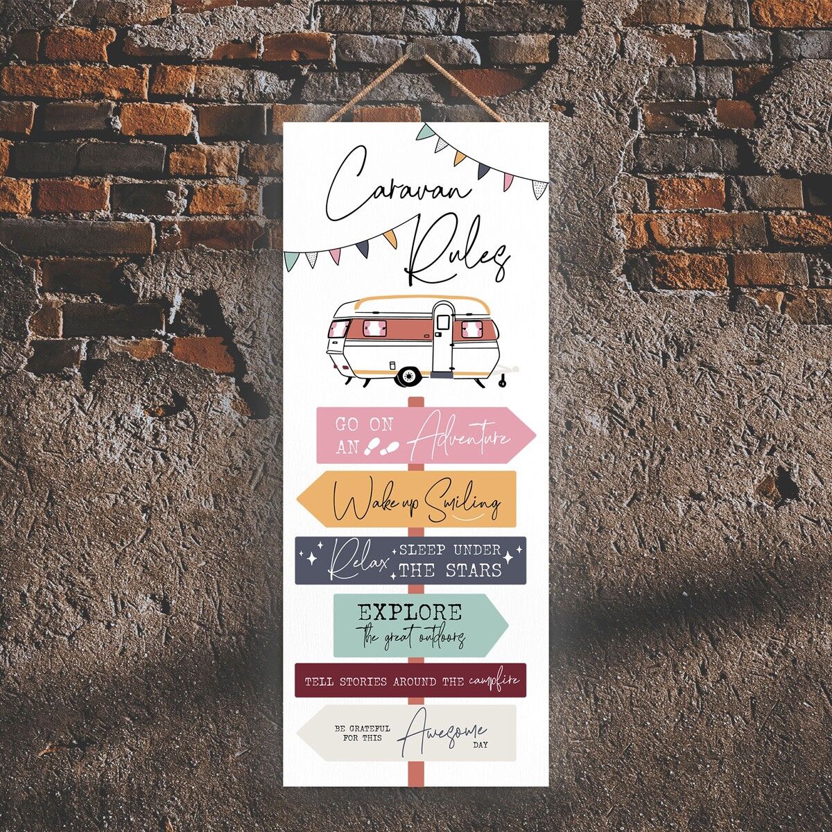 P3757 - Cartello delle regole per roulotte Camper Caravan Targa da appendere a tema campeggio