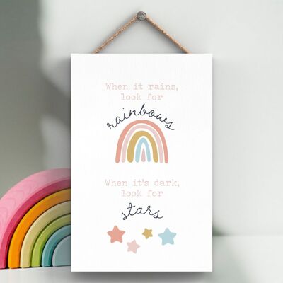 P3760 - Placa colgante colorida con tema de postividad de arcoíris Look For Rainbows