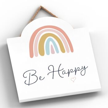 P3761 - Plaque à suspendre colorée sur le thème de la postivité arc-en-ciel Be Happy 2