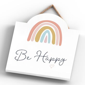 P3761 - Plaque à suspendre colorée sur le thème de la postivité arc-en-ciel Be Happy 4