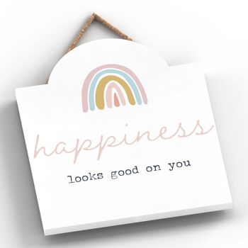 P3773 - Happiness Looks Good Plaque à suspendre colorée sur le thème de la postivité arc-en-ciel 2