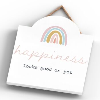 P3773 - Happiness Looks Good Plaque à suspendre colorée sur le thème de la postivité arc-en-ciel 4