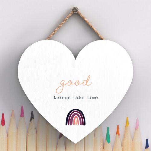 P3809 - Good Things Take Time Rainbow Postivity Themed Colourful Hanging Plaque