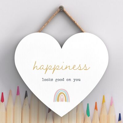 P3811 – Happiness Looks Good Rainbow Postivity Themen Bunte Plakette zum Aufhängen