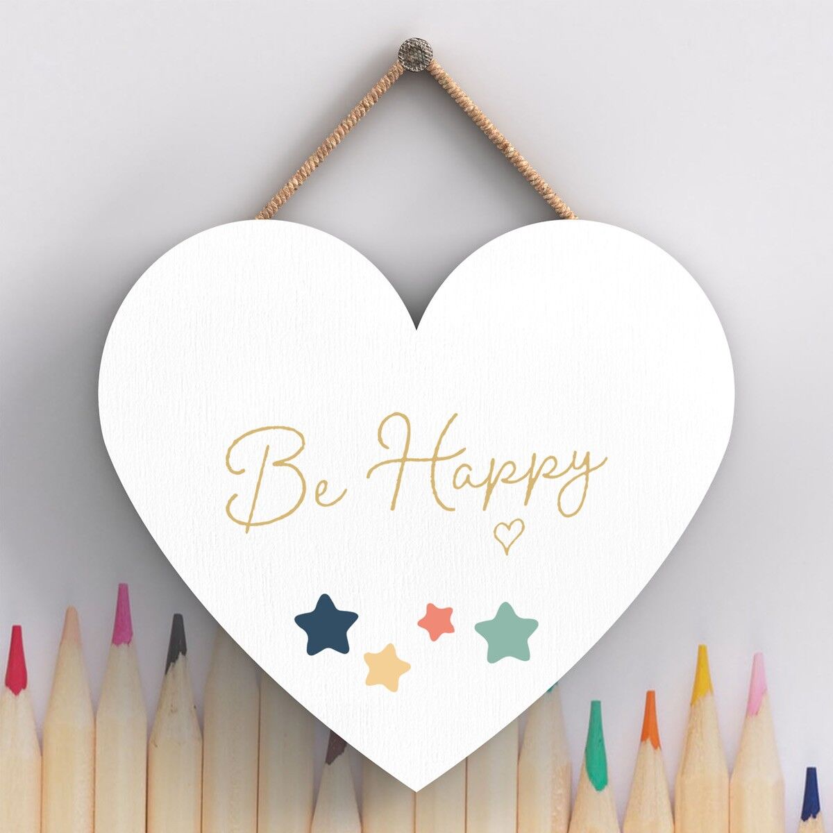 P3835 - Targa da appendere colorata a tema Be Happy Rainbow Postivity