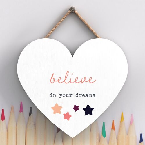 P3836 - Believe Your Dreams Rainbow Postivity Themed Colourful Hanging Plaque