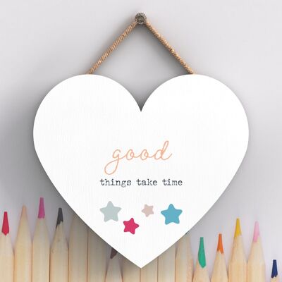 P3850 - Good Things Take Time Placa colgante colorida con tema de postividad del arco iris