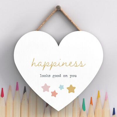 P3852 – Happiness Looks Good Rainbow Postivity Themen-bunte Plakette zum Aufhängen