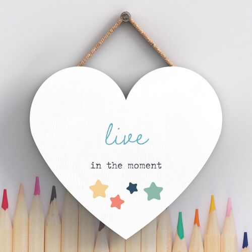 P3855 - Live In The Moment Rainbow Postivity Themed Colourful Hanging Plaque