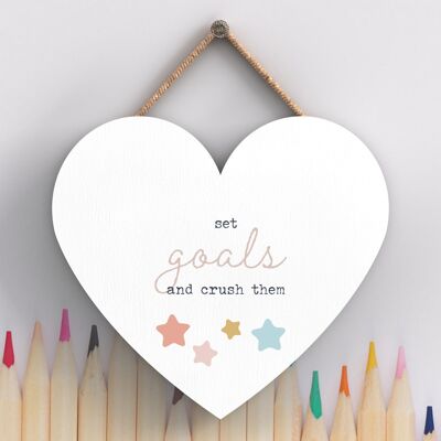 P3864 - Set Goals Rainbow Postivity Themed Colourful Hanging Plaque