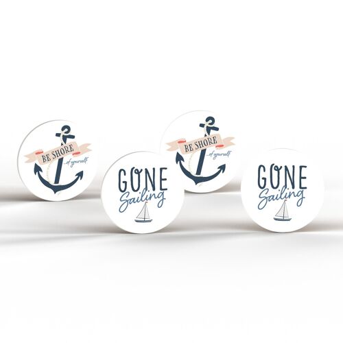 P3878 - Set Of 4 Anchor And Boat Ceramic Round Coasters