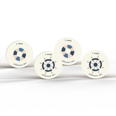 P3881 - Set di 4 sottobicchieri rotondi in ceramica con ruota di navi e salvagente