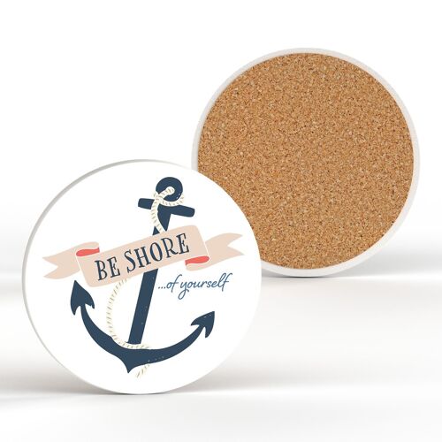 P3886 - Be Shore Anchor Nautical Themed Ceramic Round Coaster