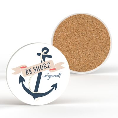 P3886 - Be Shore Anchor Sottobicchiere rotondo in ceramica a tema nautico