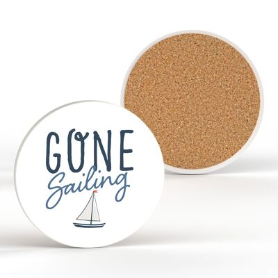 P3887 - Gone Sailing Boat Nautical Themed Ceramic Round Coaster