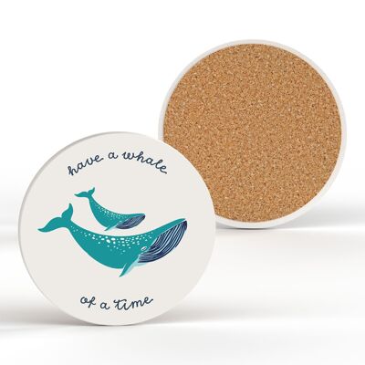 P3892 - Have A Whale Of A Time Whale Nautical Themed Ceramic Round Coaster