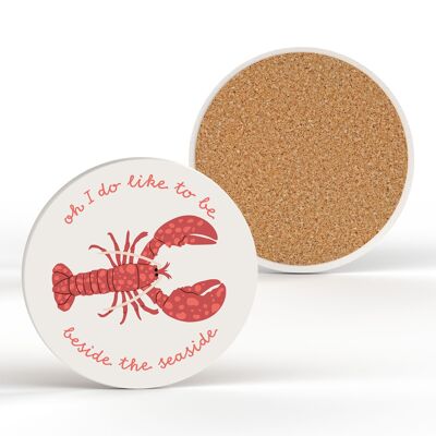 P3894 - Oh I Do Like To Be Beside The Seaside Lobster  Nautical Themed Ceramic Round Coaster