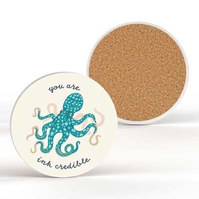 P3895 - You Are Ink Credible Octopus Sottobicchiere rotondo in ceramica a tema nautico