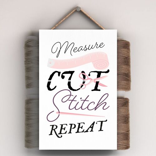 P3904 - Measure Cut Stitch Repeat Sewing Room Theme Gift Idea Hanging Plaque