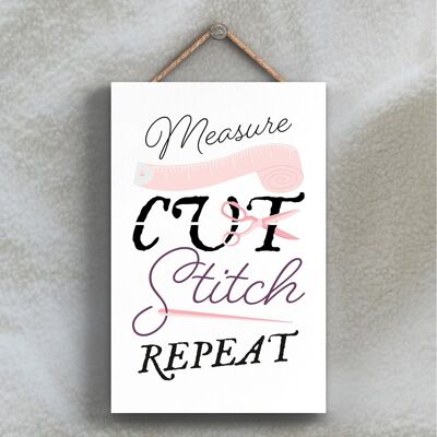 P3907 - Measure Cut Stitch Repeat Sewing Room Theme Gift Idea Hanging Plaque