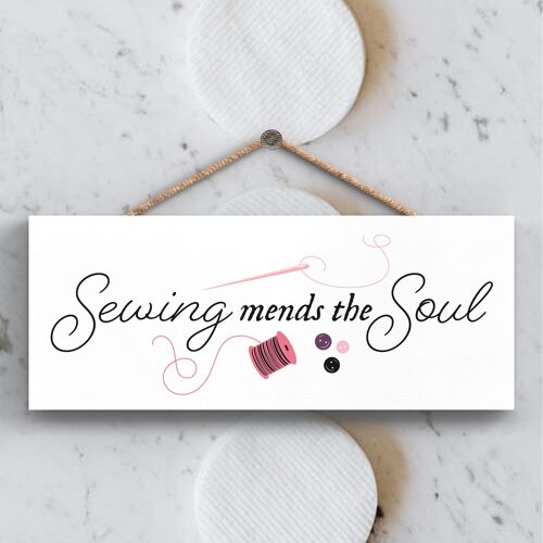 P3933 - Mends The Soul Sewing Room Theme Gift Idea Hanging Plaque