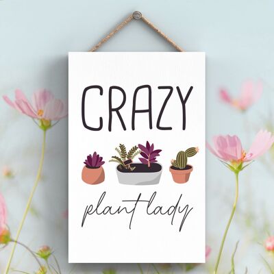 P3938 - Idea regalo a tema giardino Crazy Plant Lady, targa da appendere