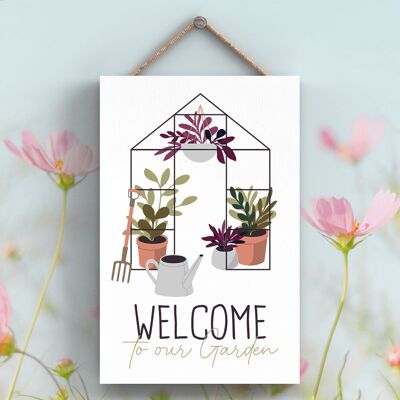 P3941 - Welcome Garden Theme Gift Idea Hanging Plaque