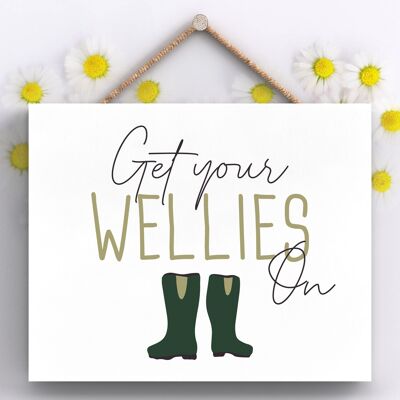 P3942 - Get Your Wellies On Garden Theme Gift Idea Plaque à suspendre