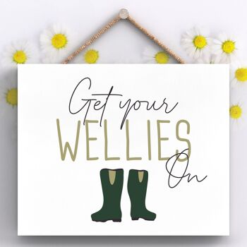 P3942 - Get Your Wellies On Garden Theme Gift Idea Plaque à suspendre 1