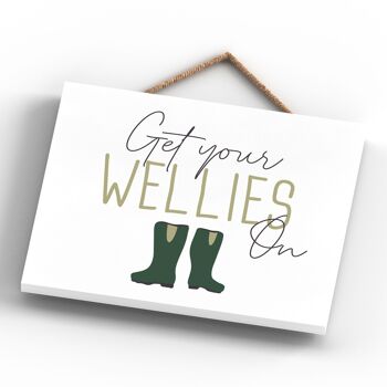 P3942 - Get Your Wellies On Garden Theme Gift Idea Plaque à suspendre 3