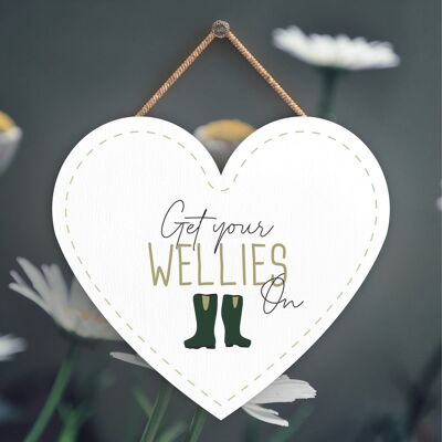 P3946 - Get Your Wellies On Garden Theme Gift Idea Hanging Plaque