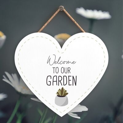 P3950 - Benvenuto nella nostra idea regalo a tema giardino targa da appendere