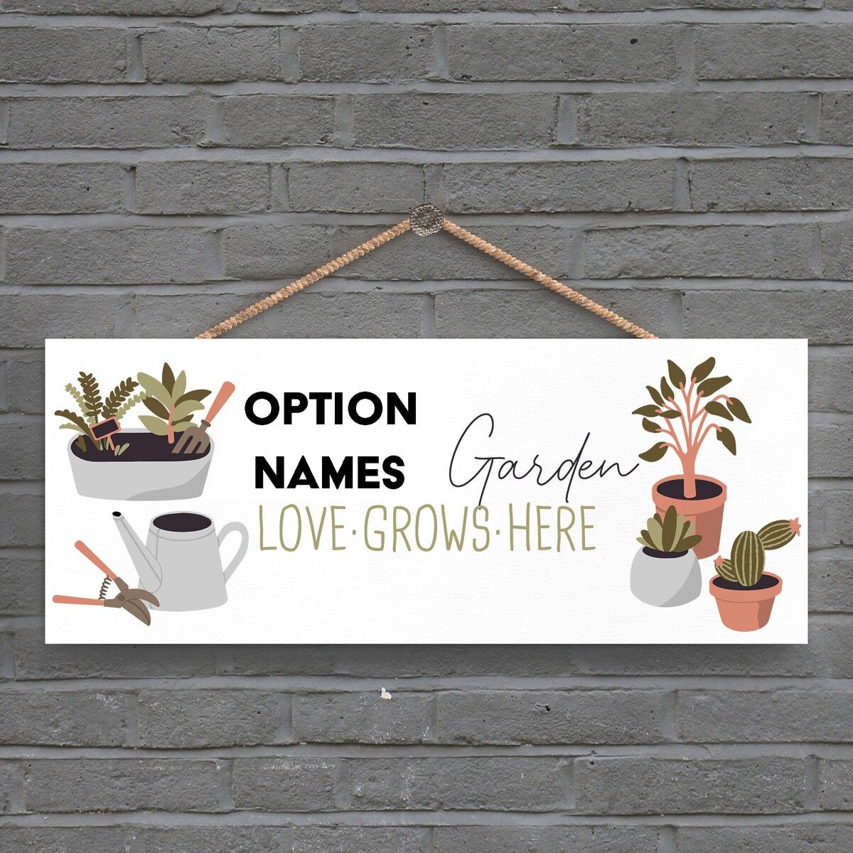 P3960 – Option Names Love Grows Garden Thema Geschenkidee zum Aufhängen