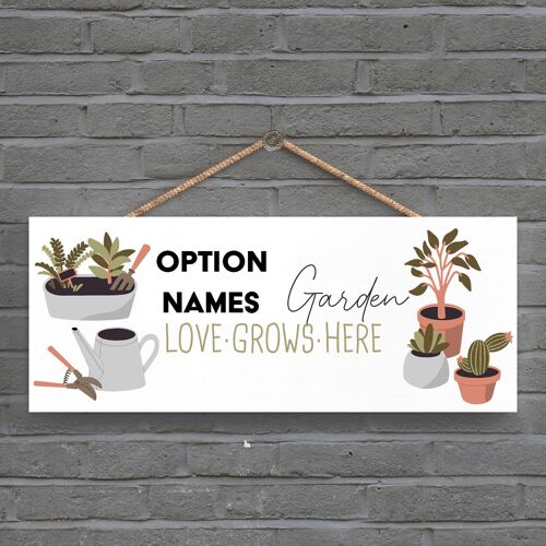 P3960 - Option Names Love Grows Garden Theme Gift Idea Hanging Plaque