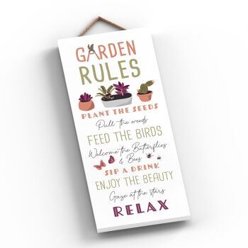P3963 - Garden Rules Idée Cadeau Thème Jardin Plaque à Suspendre 2