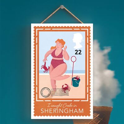 P3968_SHERINGHAM - Atrapé cangrejos en Sheringham Sunny Beach Tema Idea de regalo Placa colgante