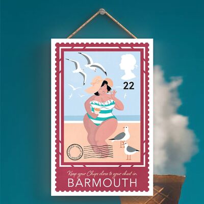 P3969_BARMOUTH – Halten Sie Ihre Chips nah an Ihrer Brust in Barmouth Sunny Beach Thema Geschenkidee zum Aufhängen