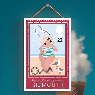 P3969_SIDMOUTH - Tieni le tue patatine vicino al petto a Sidmouth Idea regalo a tema Sunny Beach Placca da appendere