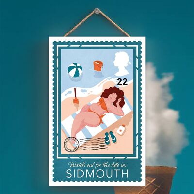 P3970_SIDMOUTH – Achten Sie auf die Flut in Sidmouth Sunny Beach Thema Geschenkidee zum Aufhängen