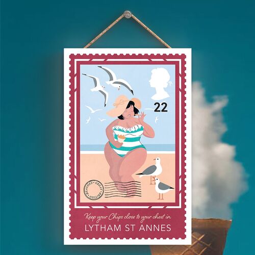 P3973_LYTHAM - Keep Your Chips Close To Your Chest In Lytham St Annes Sunny Beach Theme Gift Idea Hanging Plaque