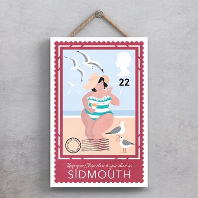 P3973_SIDMOUTH - Tieni le tue patatine vicino al petto a Sidmouth Idea regalo a tema Sunny Beach Placca da appendere