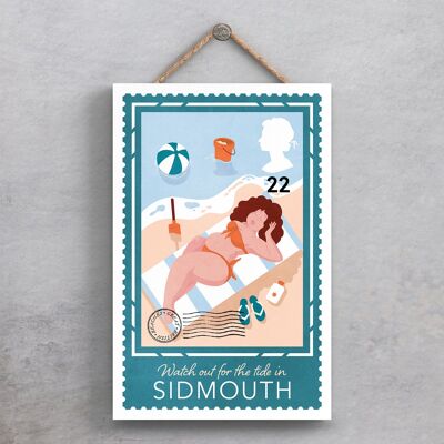 P3974_SIDMOUTH - Cuidado con la marea en Sidmouth Sunny Beach Tema Idea de regalo Placa colgante