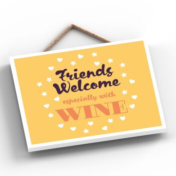 P4017 - Friends With Wine Inspiring Sentimental Gift Plaque à suspendre 2