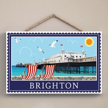 P4030 - Brighton Works Of K Pearson Seaside Town Illustration Plaque à suspendre en bois 1