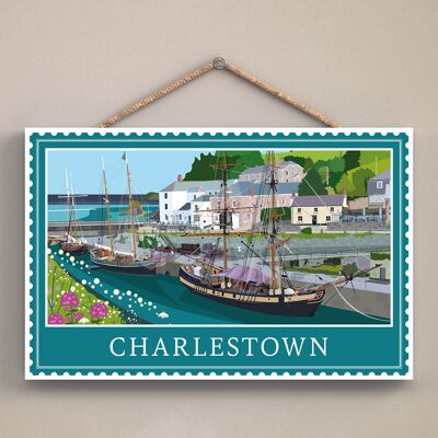 P4031 - Charlestown Opere di K Pearson Seaside Town Illustrazione Targa da appendere in legno