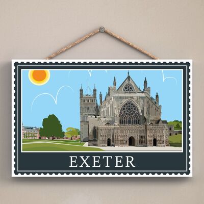 P4032 - Exeter Works Of K Pearson Seaside Town Illustration Placa colgante de madera
