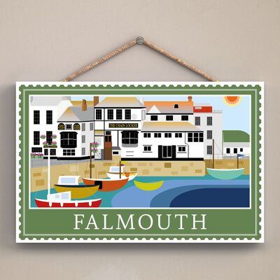 P4033 - Falmouth Works Of K Pearson Seaside Town Illustration Placa colgante de madera