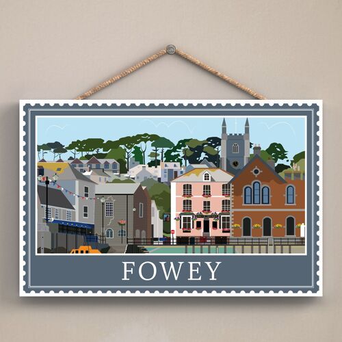 P4034 - Fowey Works Of K Pearson Seaside Town Illustration Wooden Hanging Plaque